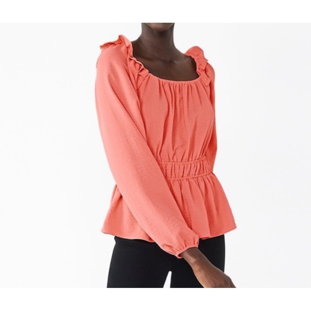 Nine West‎ Coral Peplum Blouse Womens XL Smocked Feminine Cottagecore Romantic